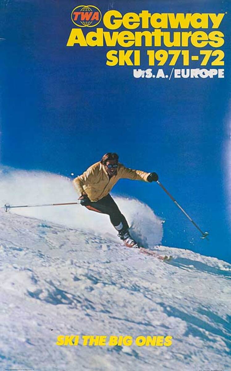 TWA Getaway Adventures 1971-72 Original Ski Travel Poster