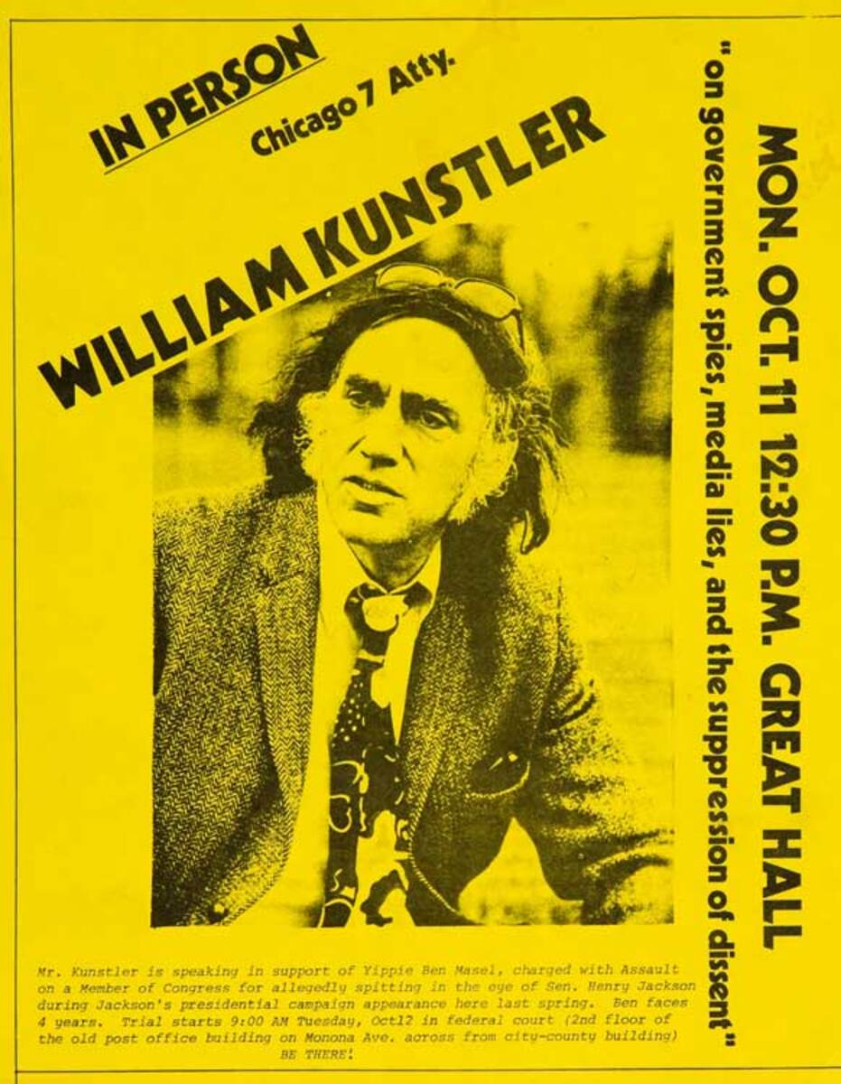 In Person William Kunstler Chicago 7 Attorney, Original American Protest Poster