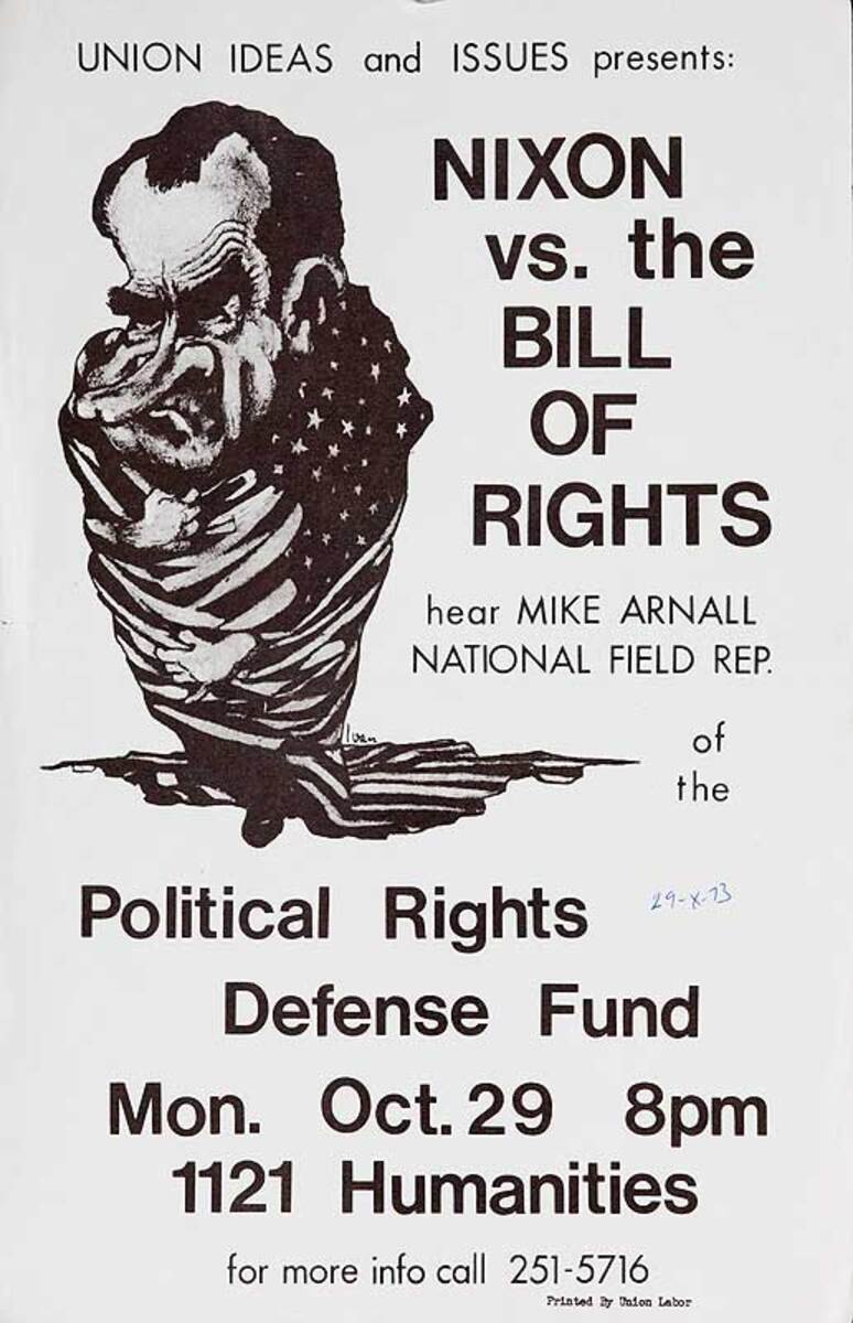 Nixon vs the Bill Of Rights Original American Protest Poster