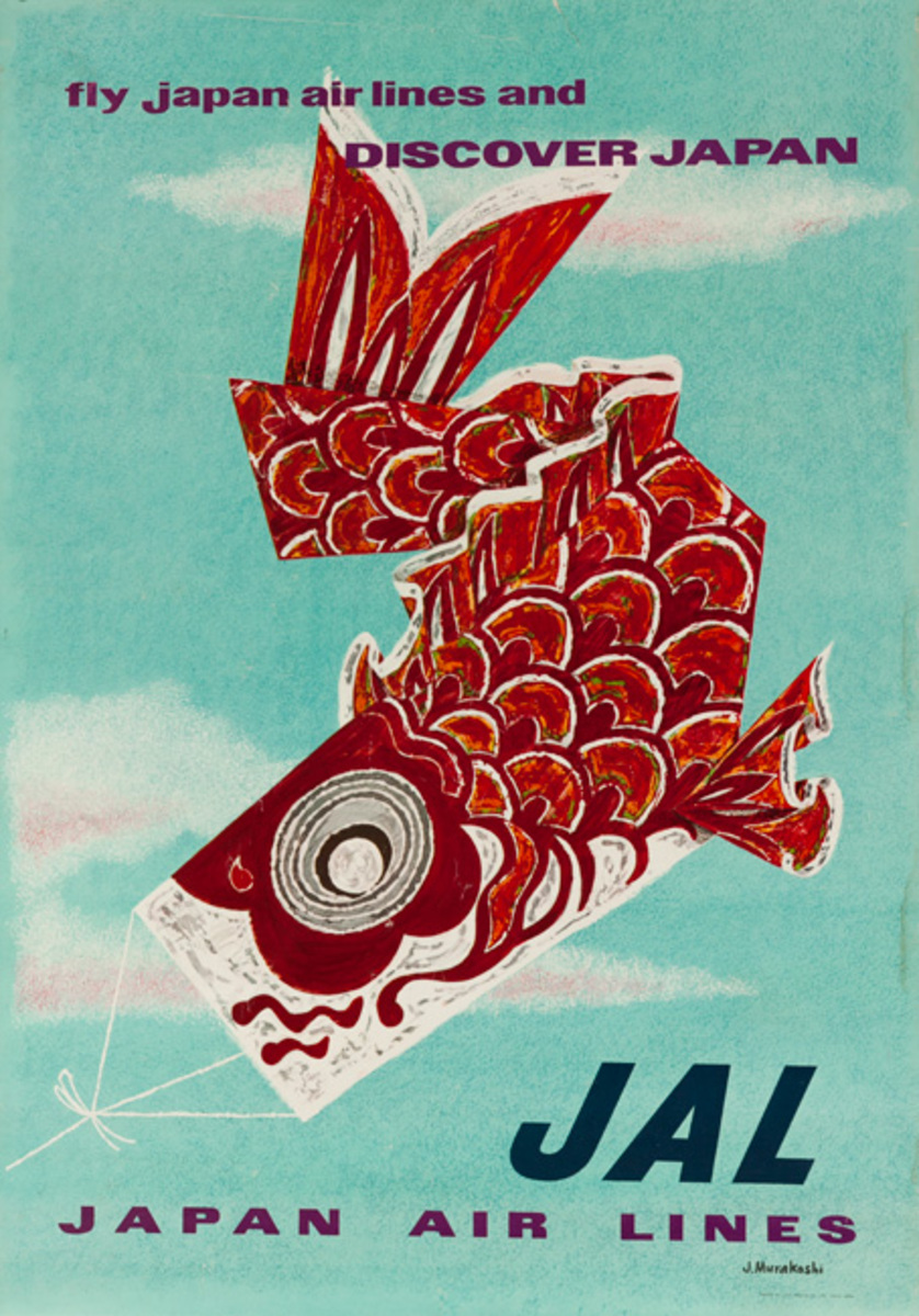 Discover Japan  JAL Original Air Line Poster fish kite