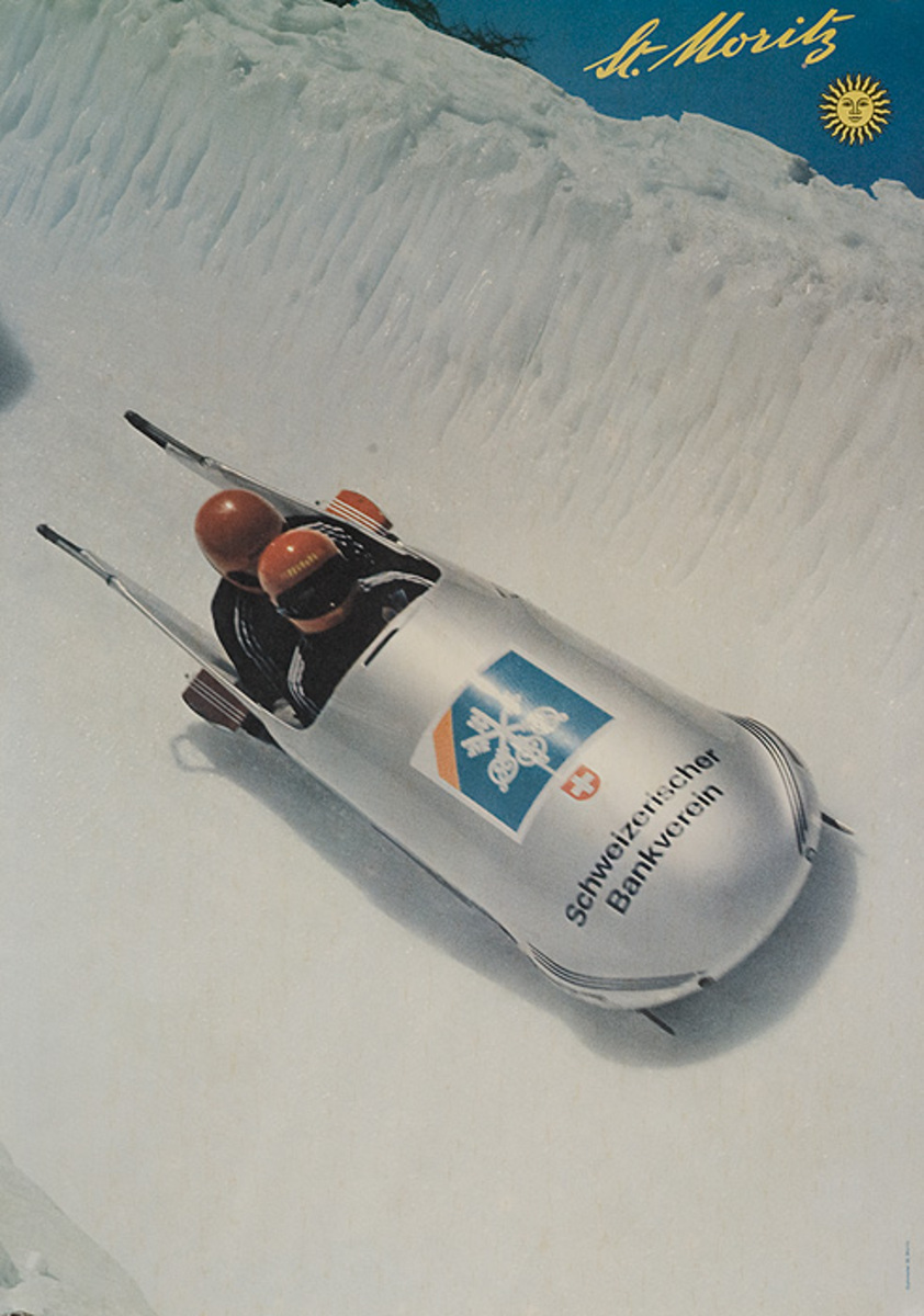 St. Moritz Original Swiss Trave; Poster Bobsled