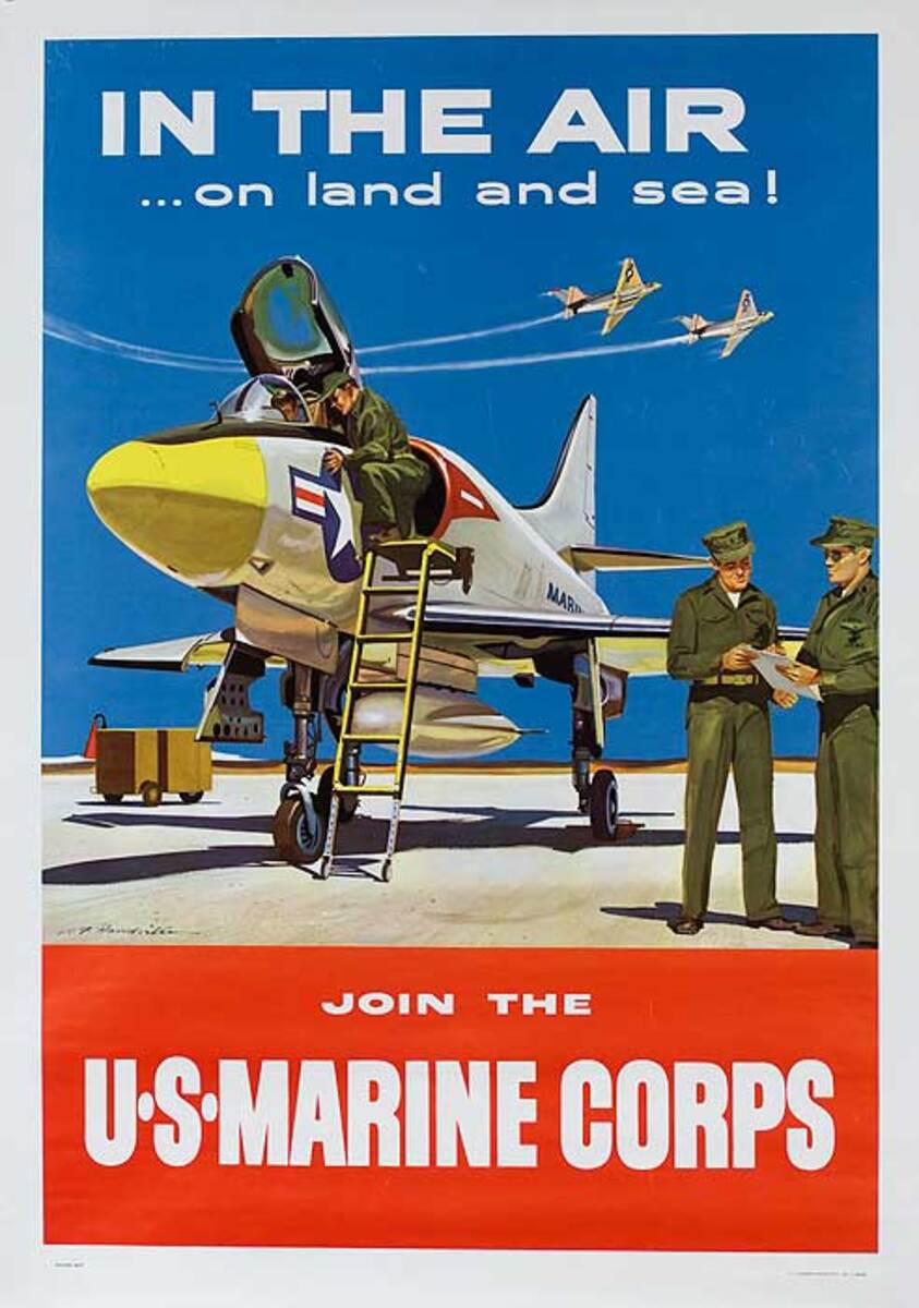 In The Air.. On Land and Sea Original U S Marine Corp Recruiting Poster