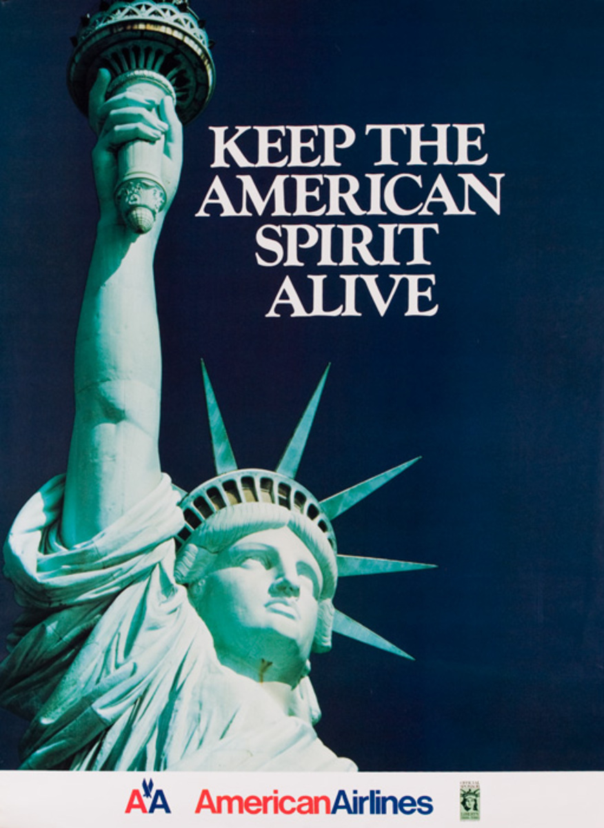 Keep The American Spirit Alive Original American Airlines Travel Poster Statue of Liberty