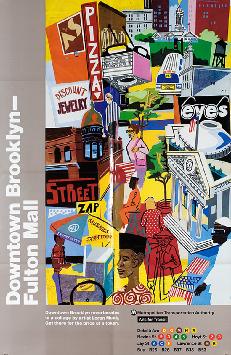 Original New York Arts In Transit Poster Downtown brooklyn Fulton Mall