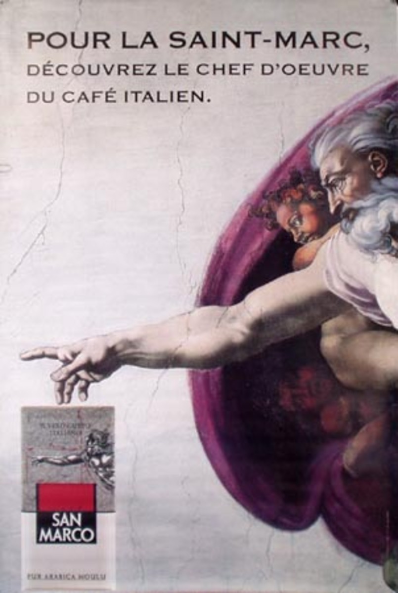 Pour la Saint Marc, Decouvrez le Chef D'Oeuvre du Cafe Italien. San Marco Coffee Original French Advertising Poster 
