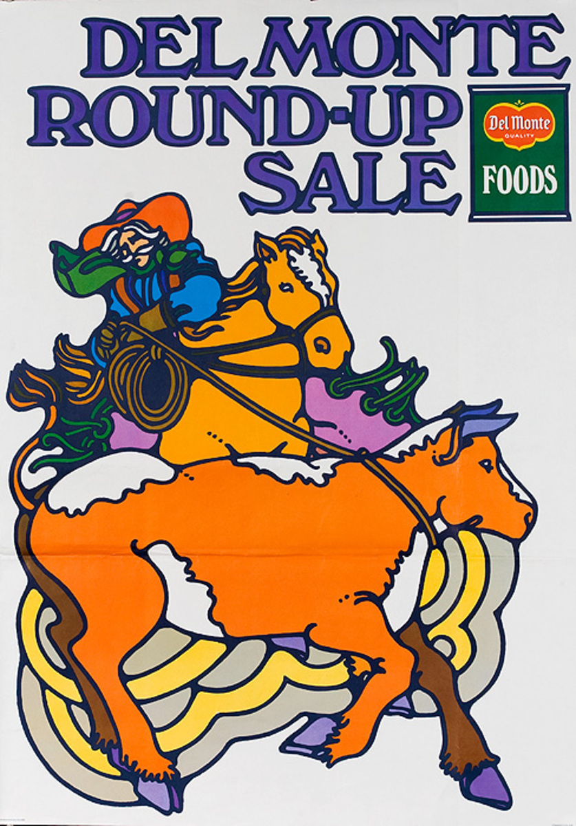 Del Monte Round Up Sale Original American Advertising Poster cow roping