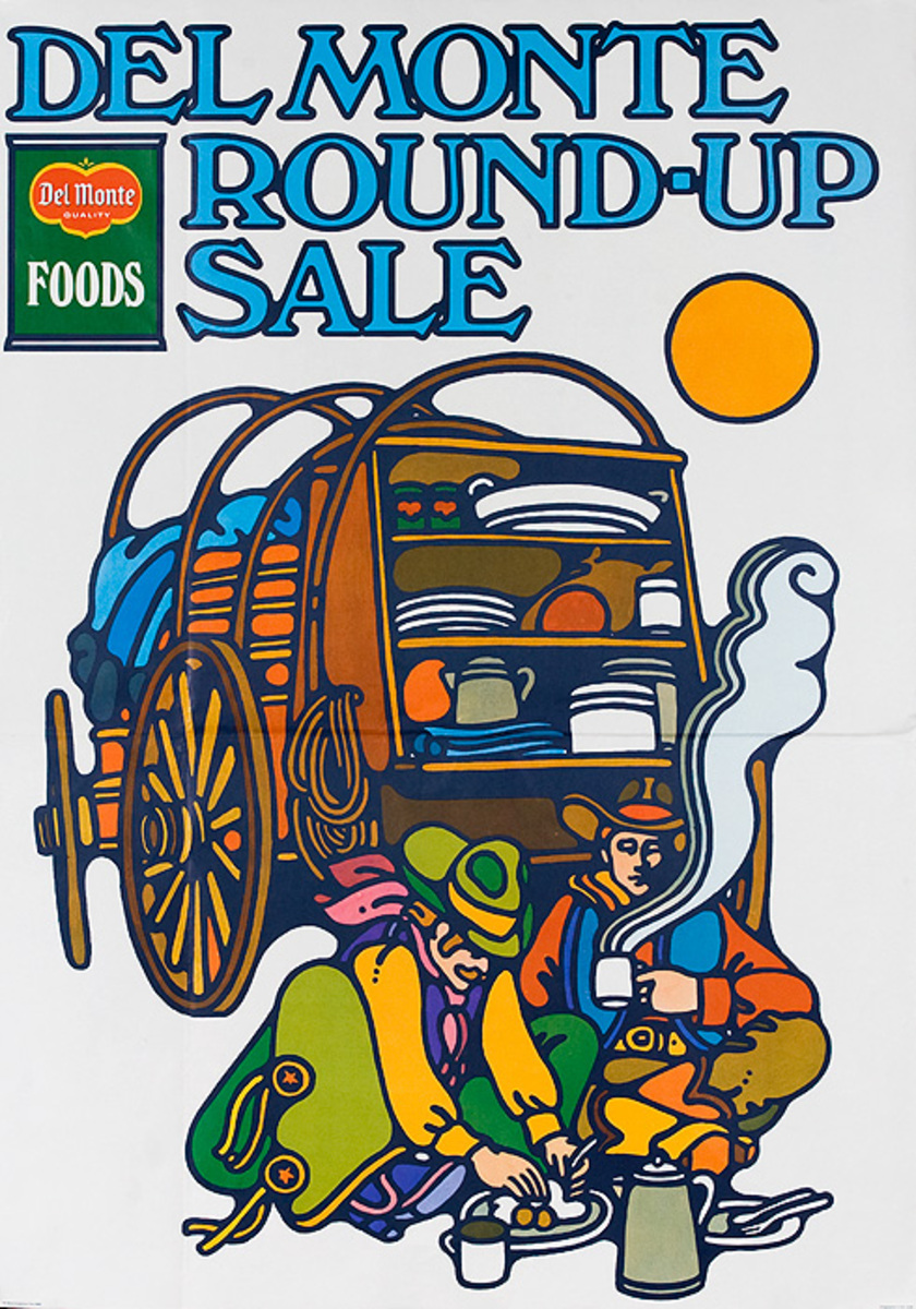 Del Monte Round Up Sale Original American Advertising Poster Chuckwagon