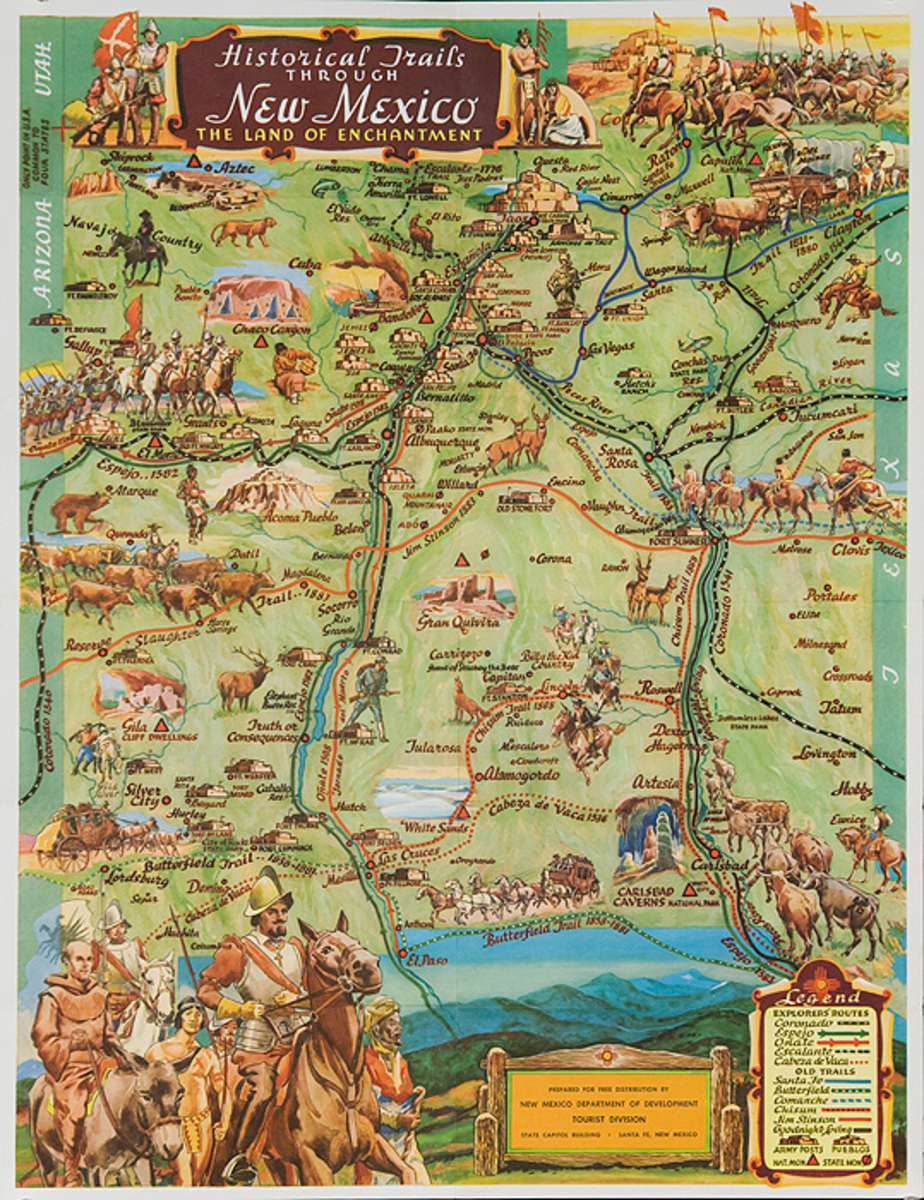 Historic Trails Through New Mexico Original Souvenir Map Poster