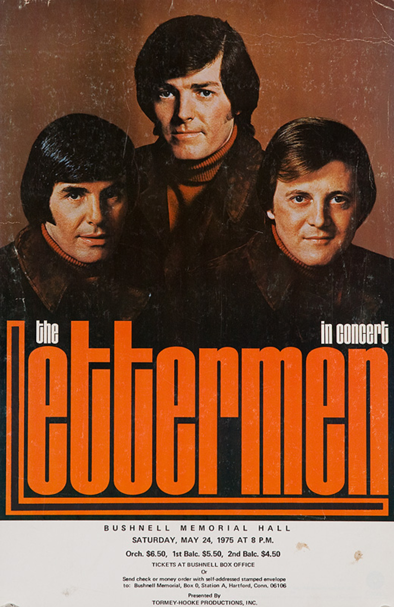 The Lettermen in Concert Bushnell Hall Hartford CT Original Rock and Roll Poster