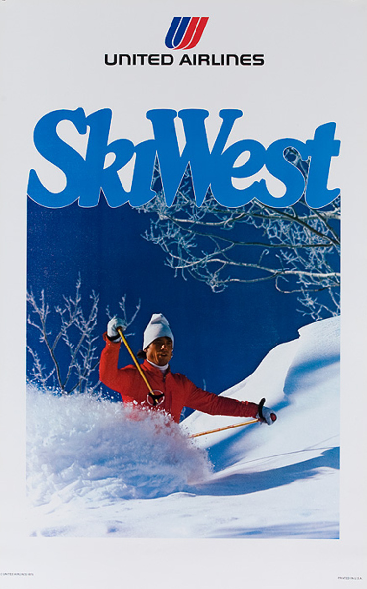 United Airlines Original Travel Poster Ski West 