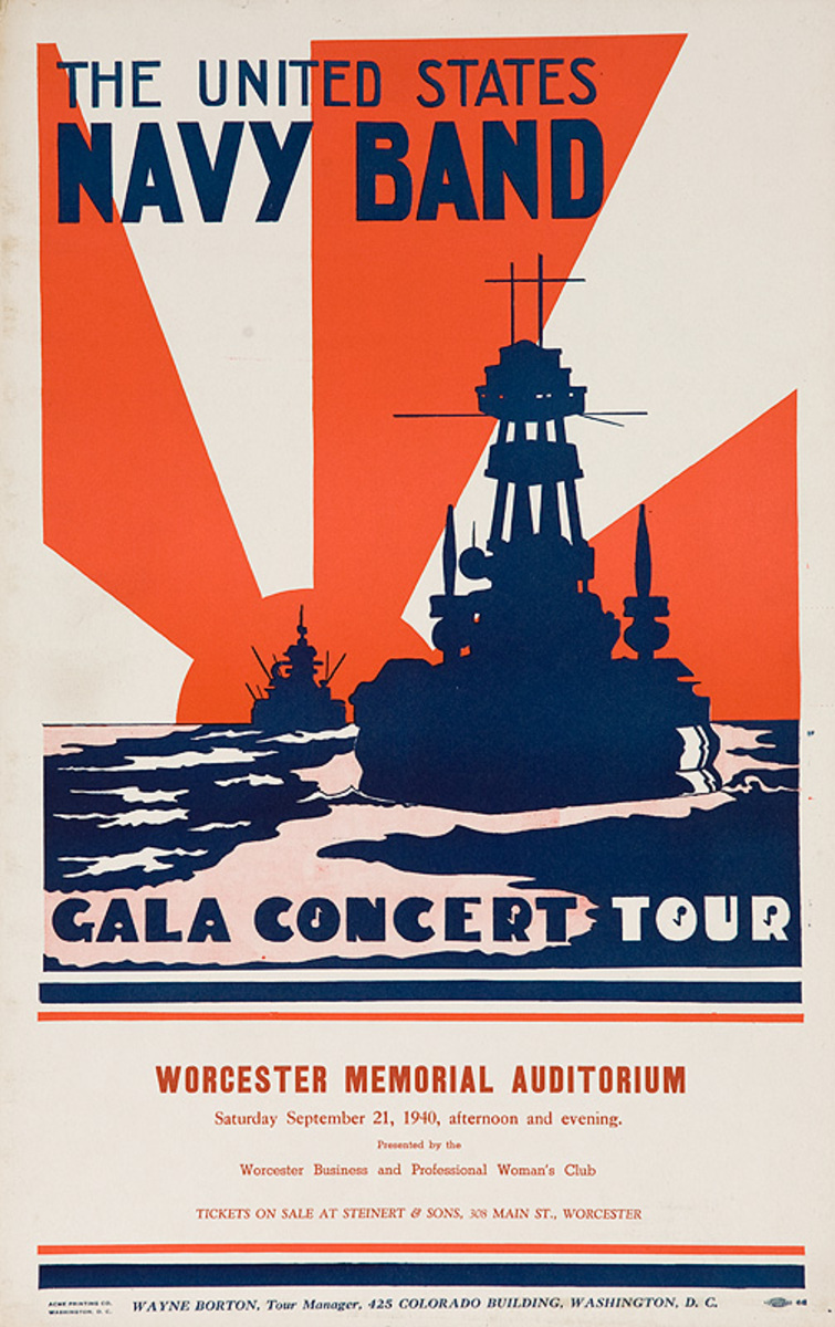 The United States Navy Band Gala Concert Tour Original pre-WWII Poster