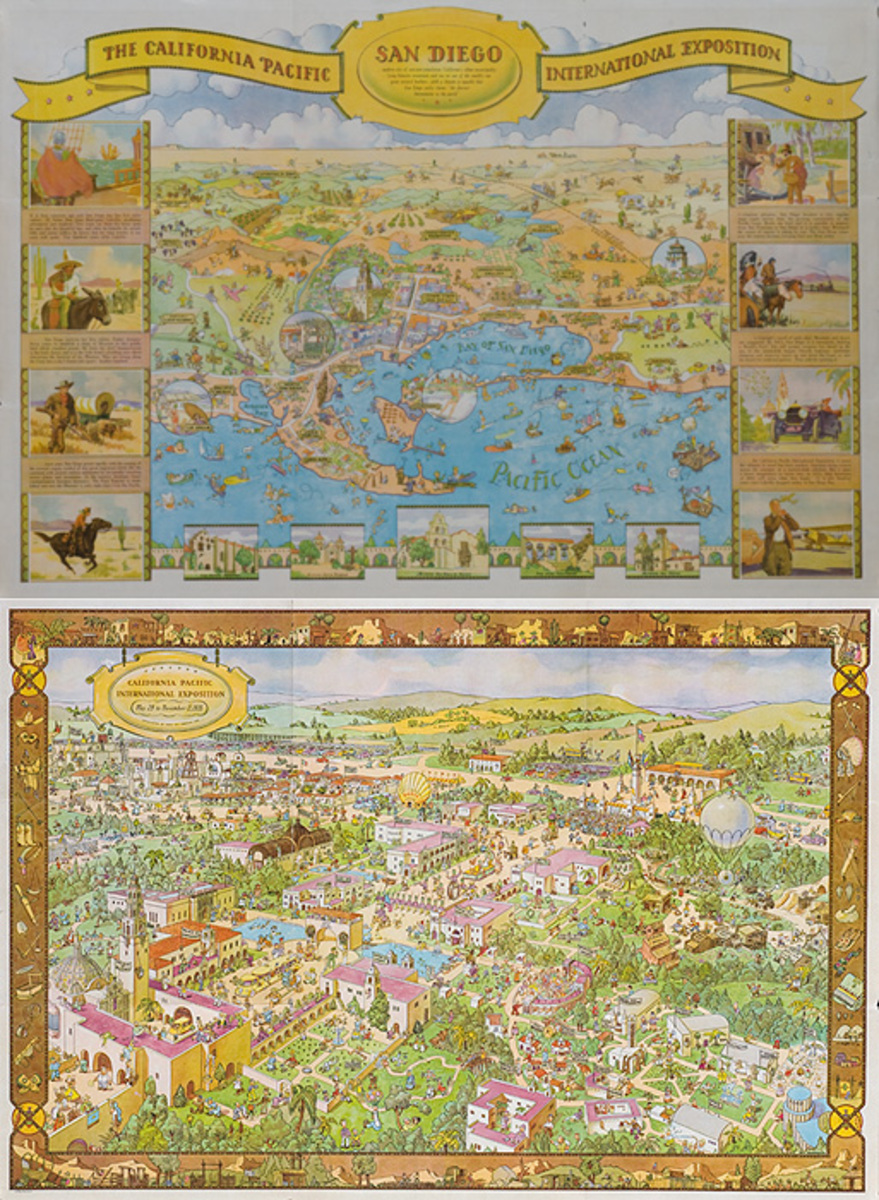 1935 California Expo San Diego Original American Souvenir Map Poster 