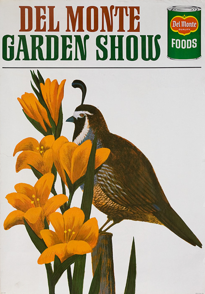 Del Monte Garden Show Original Travel Poster bird yellow flowers