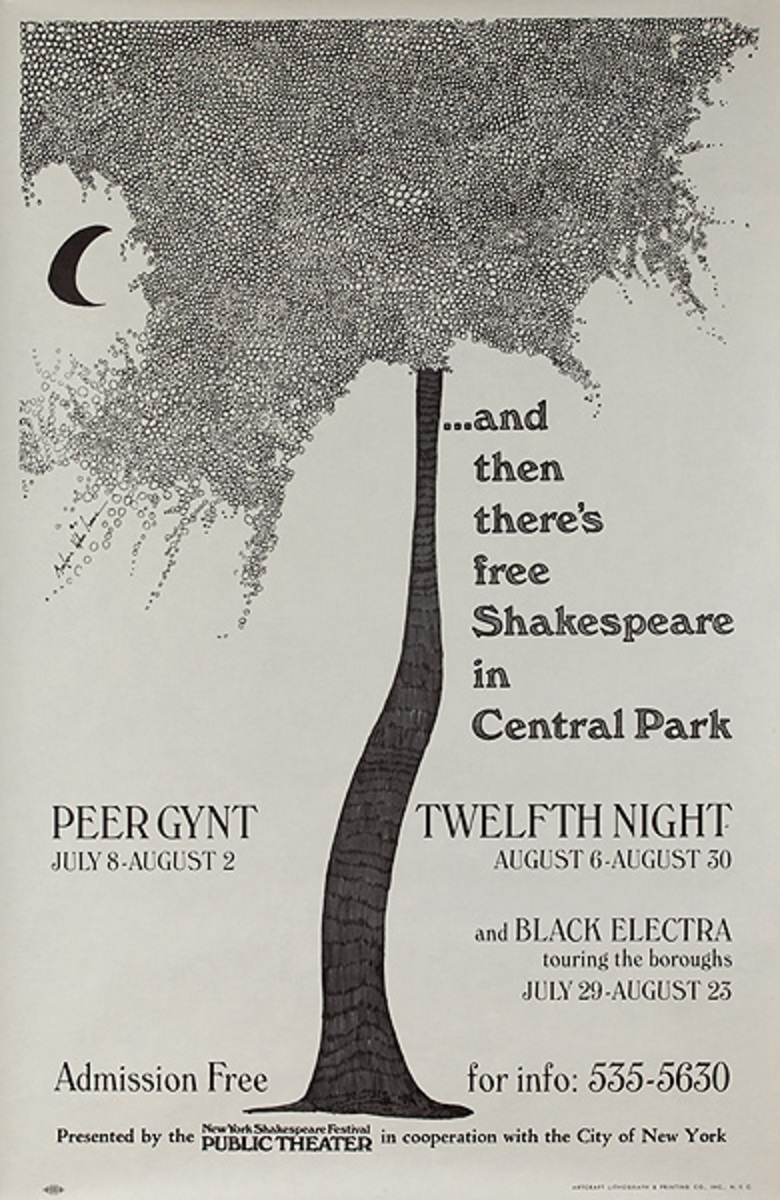 Shakespeare in Central Park Peer Gynt Twelfth Night Original American Theater Poster positive