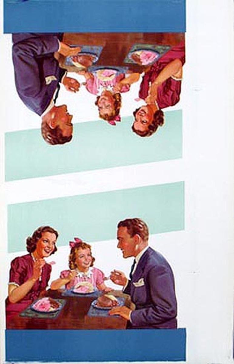 Original Advertising Poster Ice Cream Eating Family
