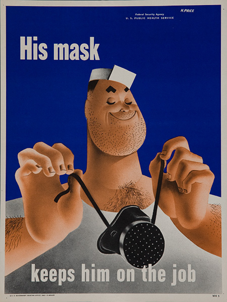 Keep Him on The Job Original WWII Home Front Poster His Mask