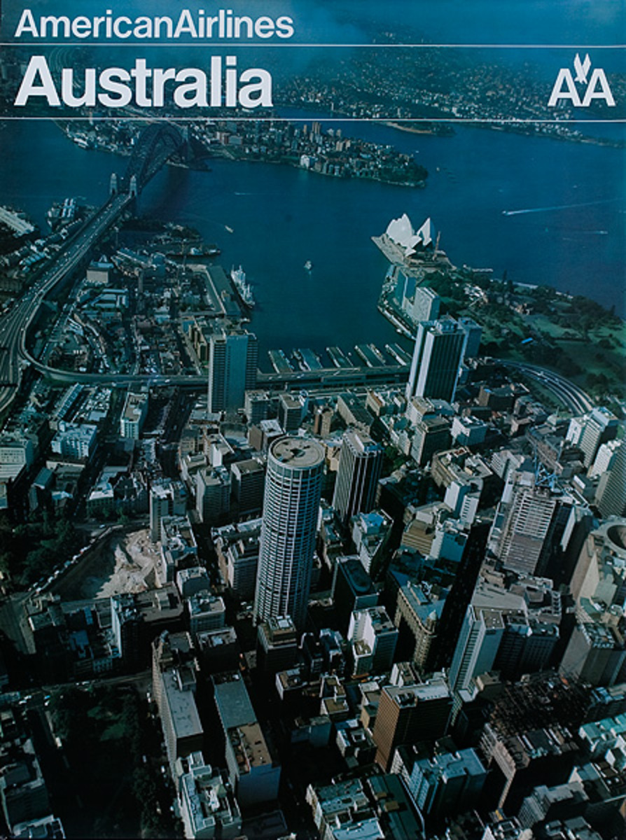American Airlines Original Travel Poster Sydney Harbor Aerial Photo