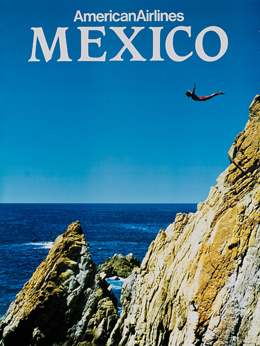 American Airlines Original Travel Poster Mexico Cliff Diver photo