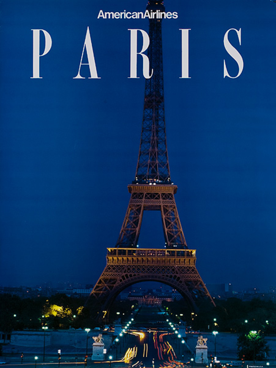 American Airlines Original Travel Poster Paris Eiffel Tower photo 