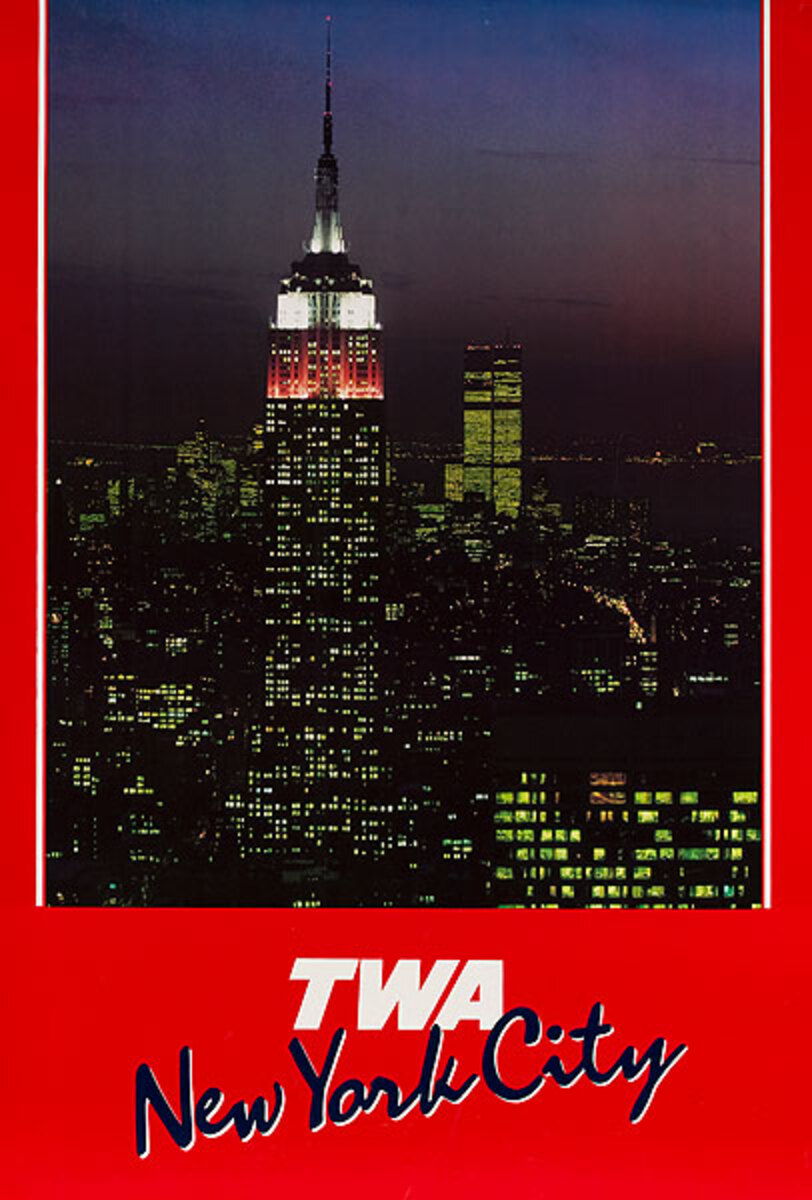 TWA Original Travel Poster Empire State Building Night Photo