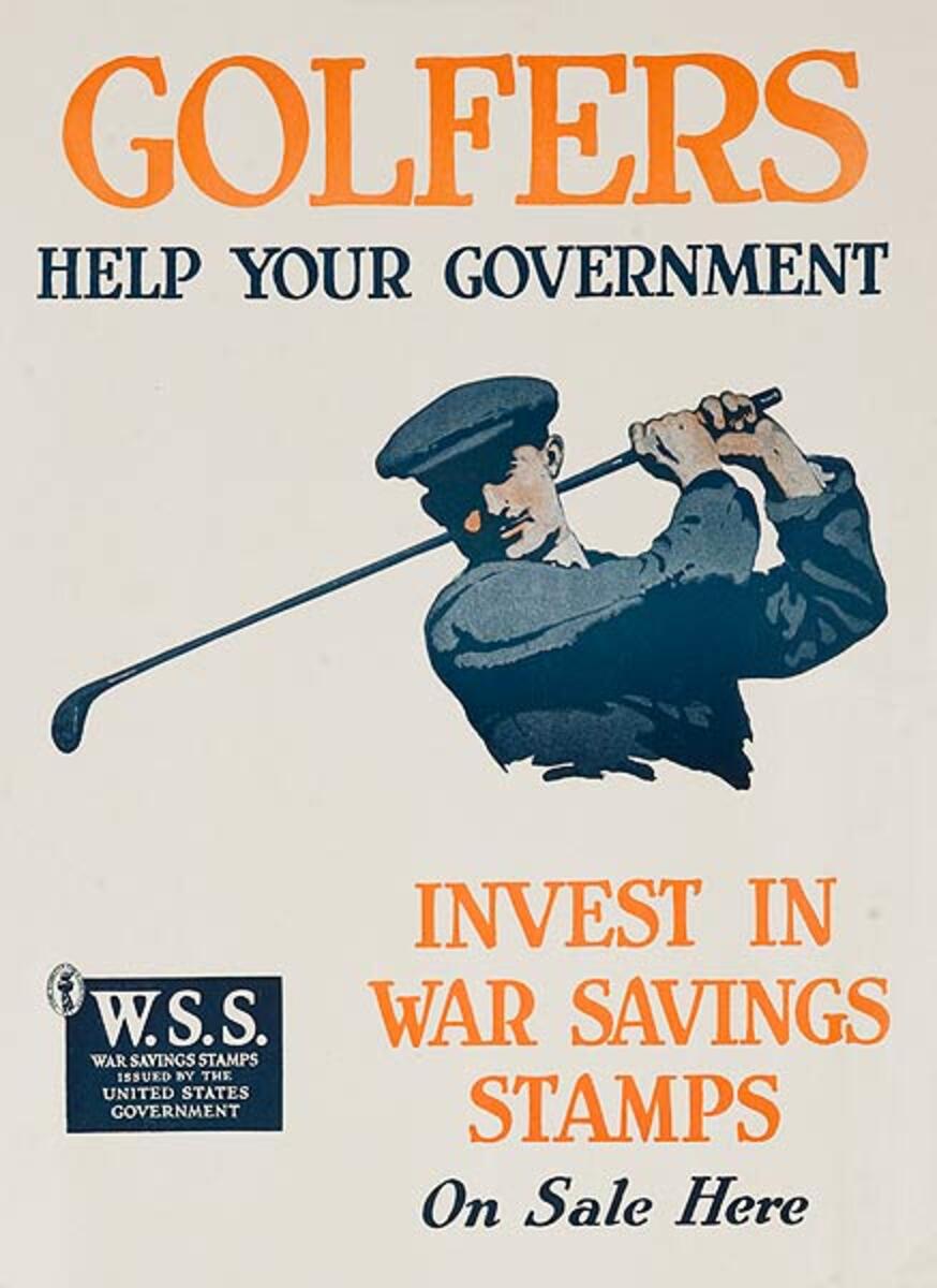 Golfers Help Your Government Original American WWI Savings Stamp Poster