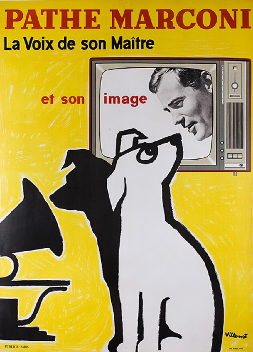 Pathe Marconi His Master's Voice and His Image Nipper  Original French TV Advertising Poster