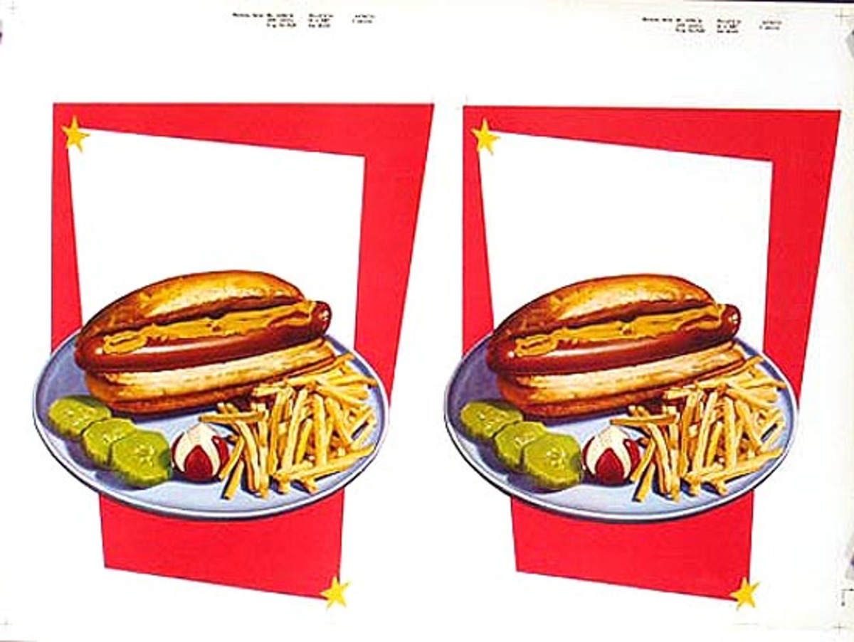 Original 1953 Diner Poster Hot Dog And Fries