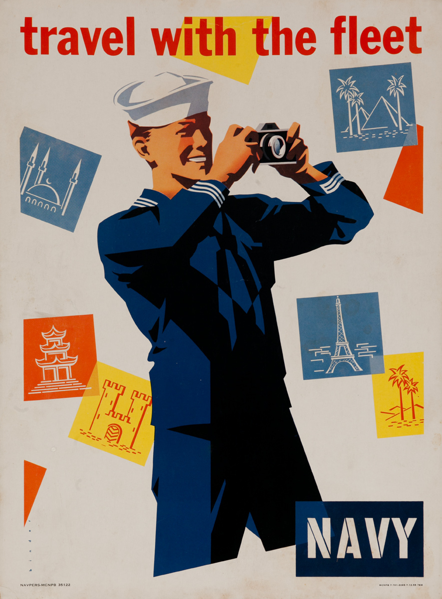Travel With the Fleet NAVY Original Korean War Era Recruiting Poster