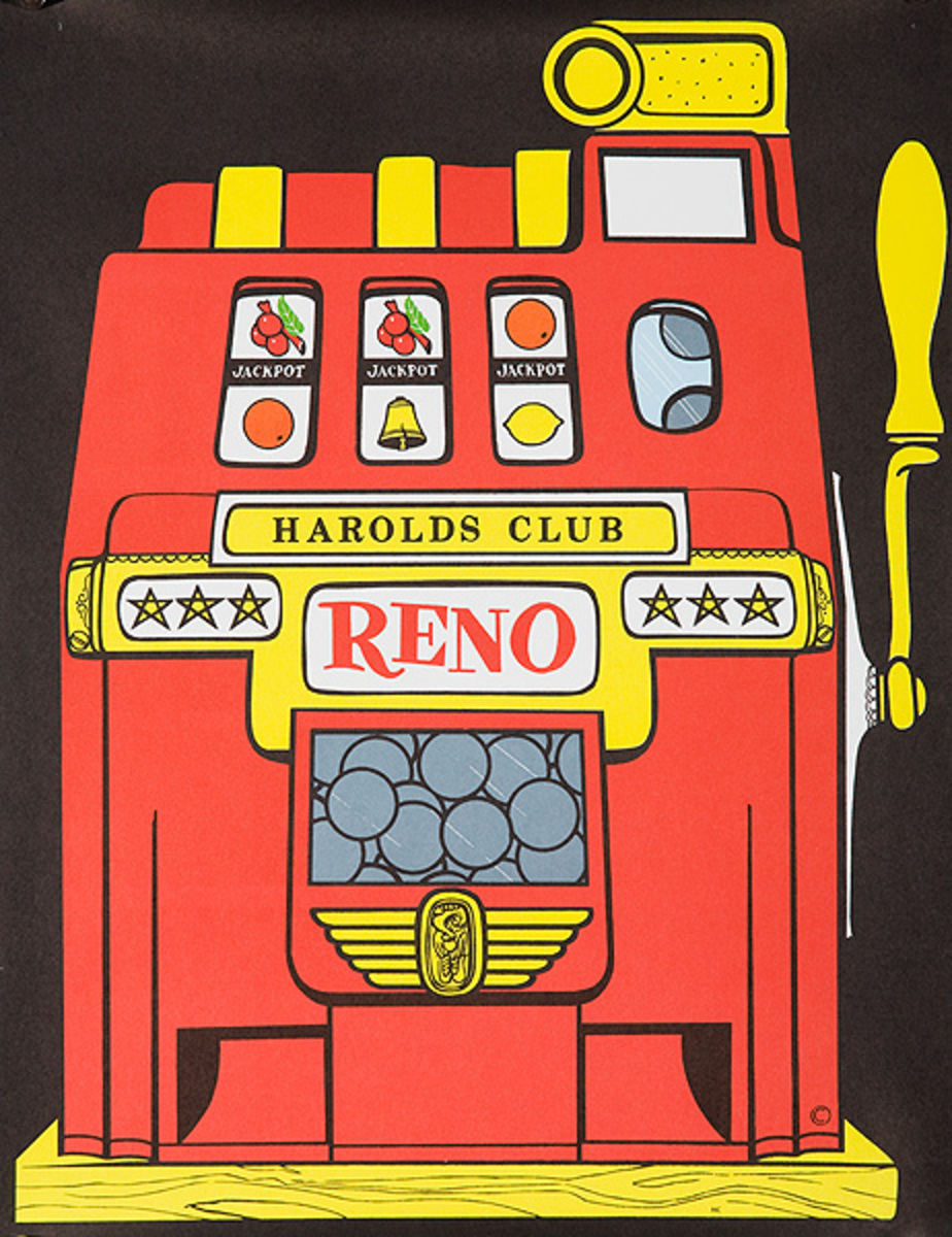 Harolds Club Reno Nevada Original American Gaming Travel Poster Slot Machine