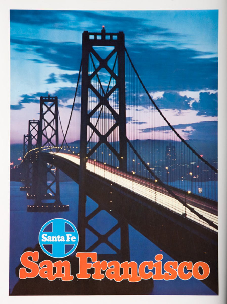 Santa Fe Railroad Original Travel Poster San Francisco Bridge