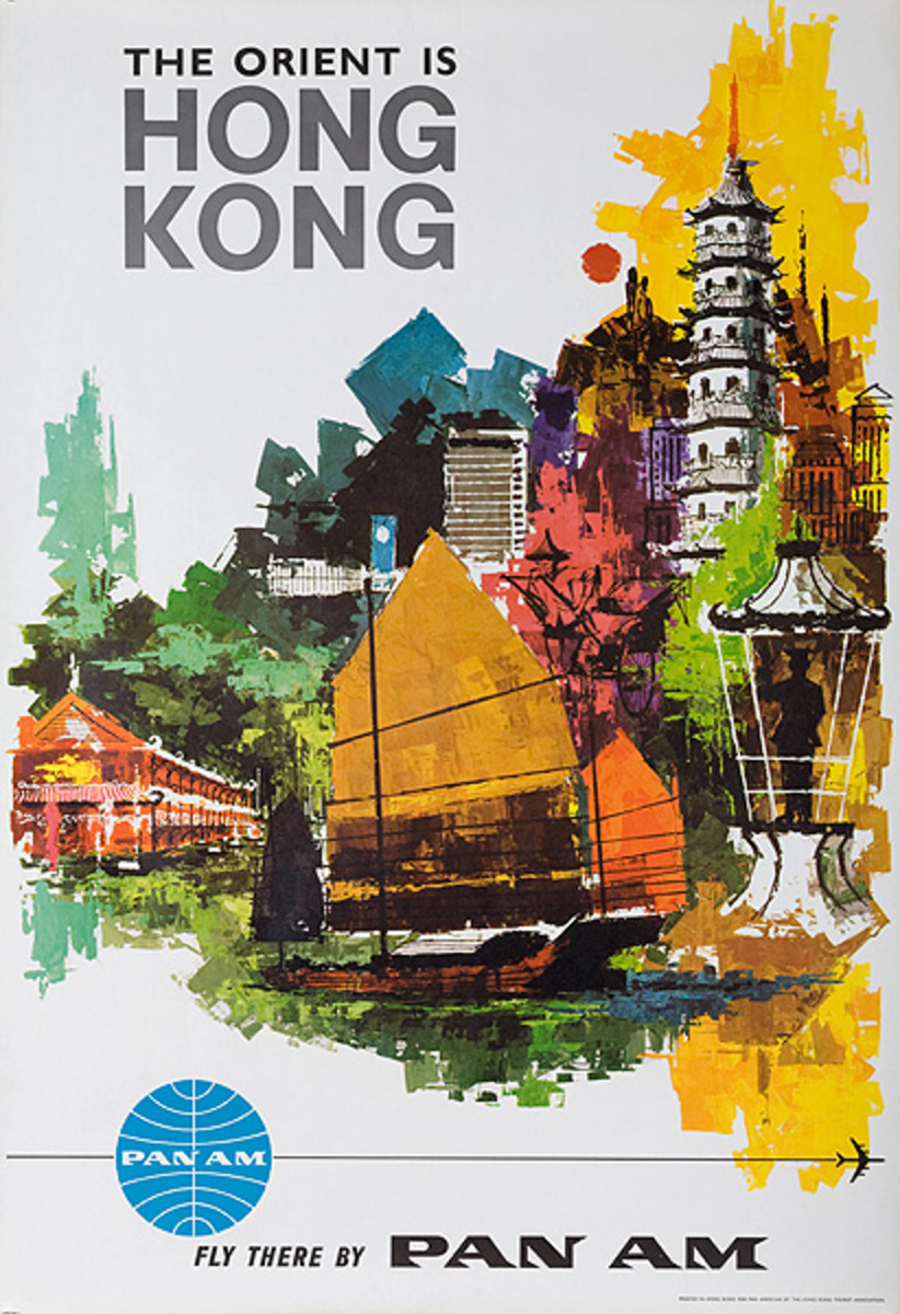 The Orient is Hong Kong Fly There by Pan Am Original Travel Poster