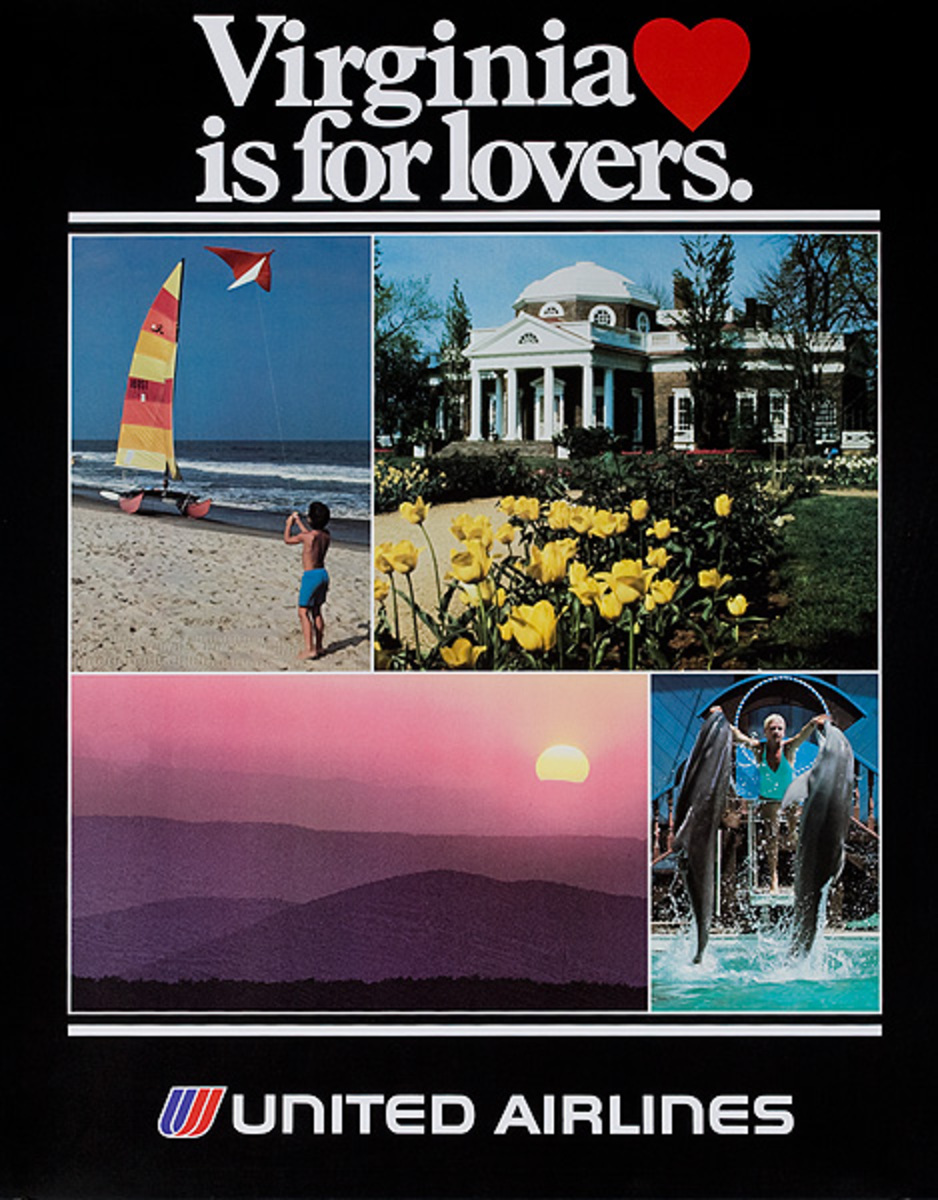 Virginia is for Lovers Original United Airlines Travel Poster