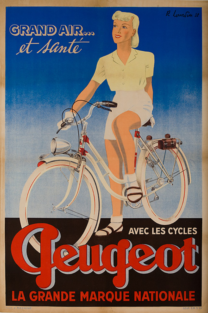 Grand Air et Sante Avec Peugeot Original French Bicycle Advertising Poster