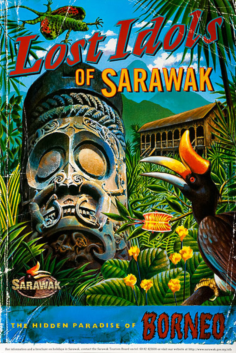 Original Borneo Travel Poster Lost Idols of Sarawak
