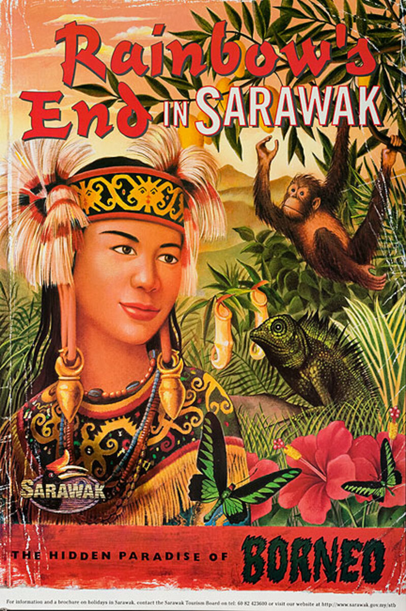 Original Borneo Travel Poster Rainbow's End in Sarawak
