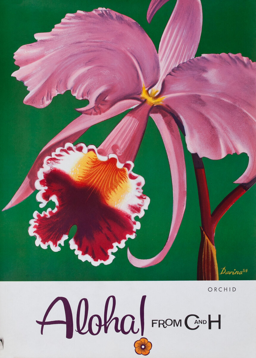Aloha From  C & H Sugar Original American Advertising Poster Orchid