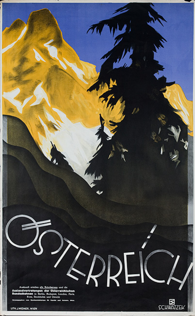 Austria Travel Poster Osterreich Mountain Scene