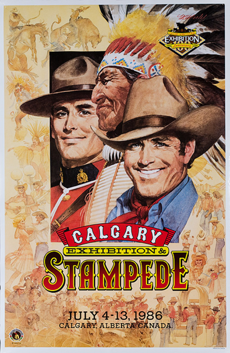 Calgary Alberta Canada Stampede Original Vintage Rodeo Travel Poster 1986