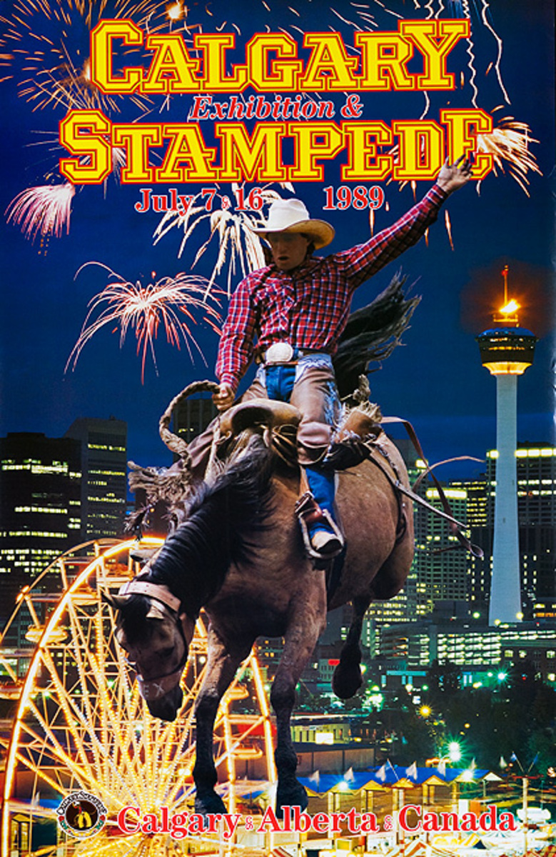Calgary Alberta Canada Stampede Original Vintage Rodeo Travel Poster 1989