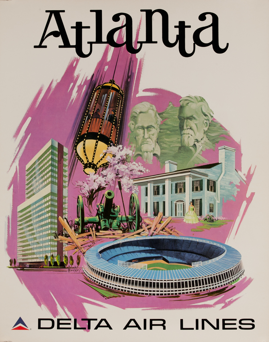 Delta Airlines Original Travel Poster Atlanta Icons