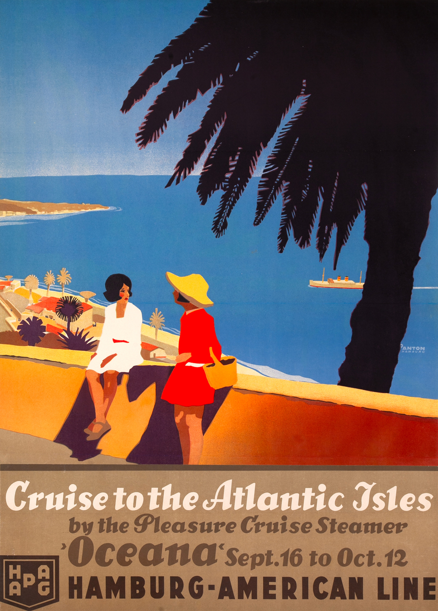 Cruise to the Atlantic Isles Hamburg American Line Original Cruise Line Travel Poster