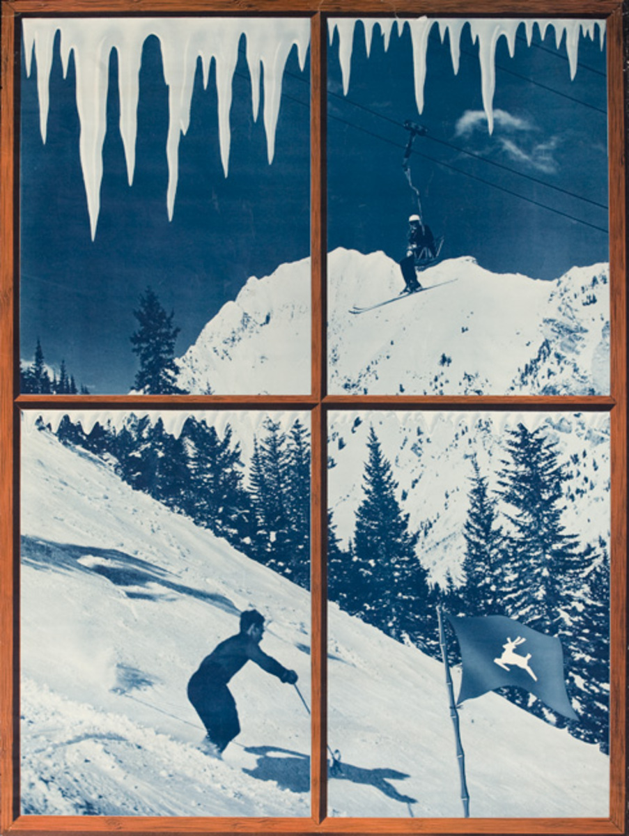 White Stag Ski Clothes Advertisng Poster Scene Through a Window