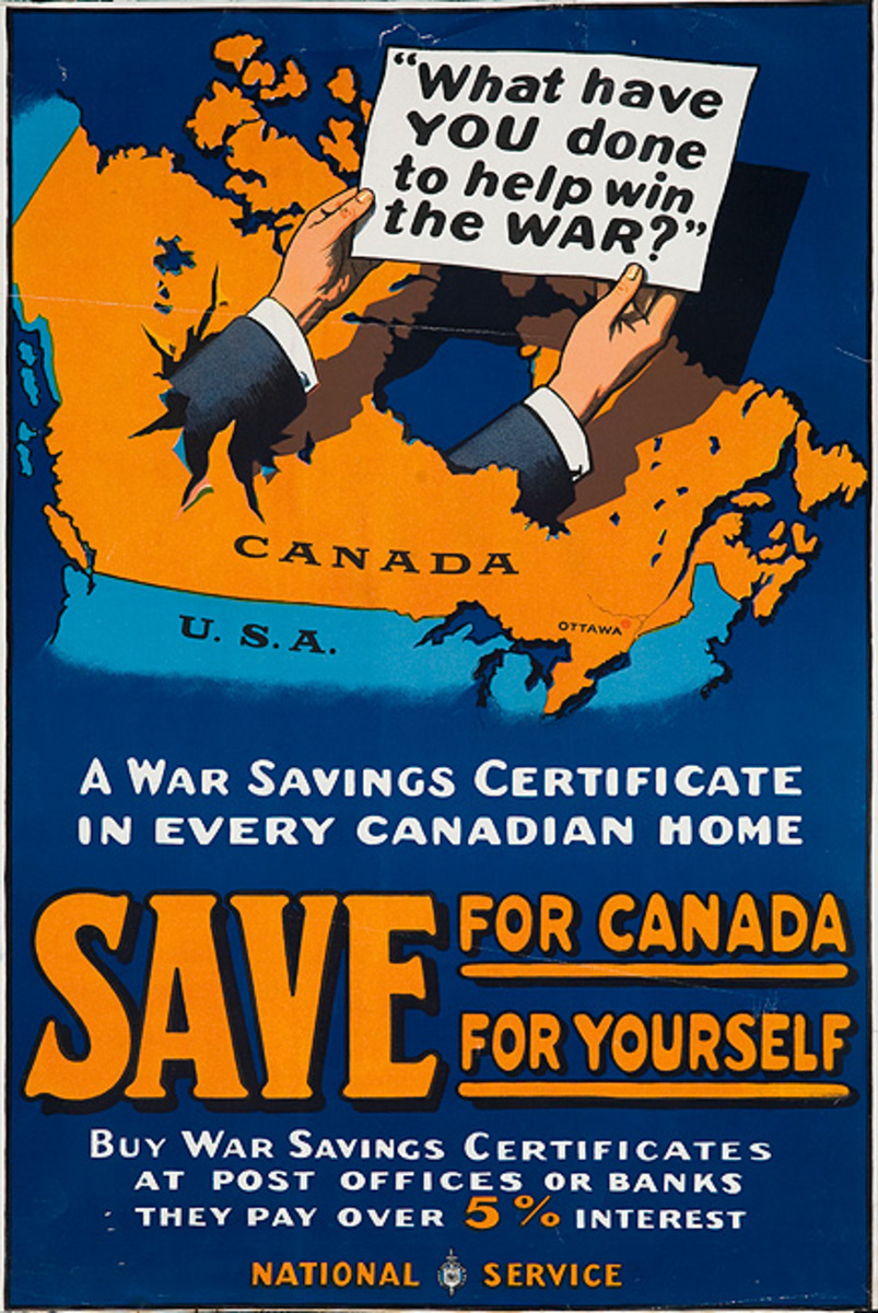 Save for Canada, Save for Yourself Original WWI War Savings Certificate Poster