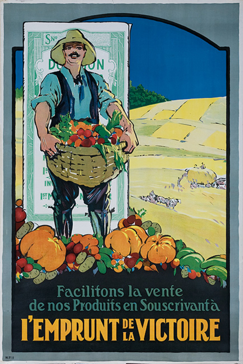 l'Emprunt de la Victoire Original WWI Canadian Bond Poster Farmer