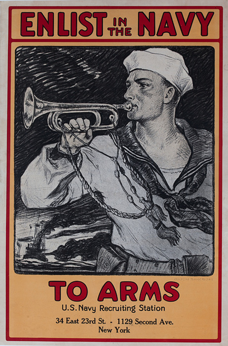Enlist in the Navy To Arms Original World War One Recruiting Poster