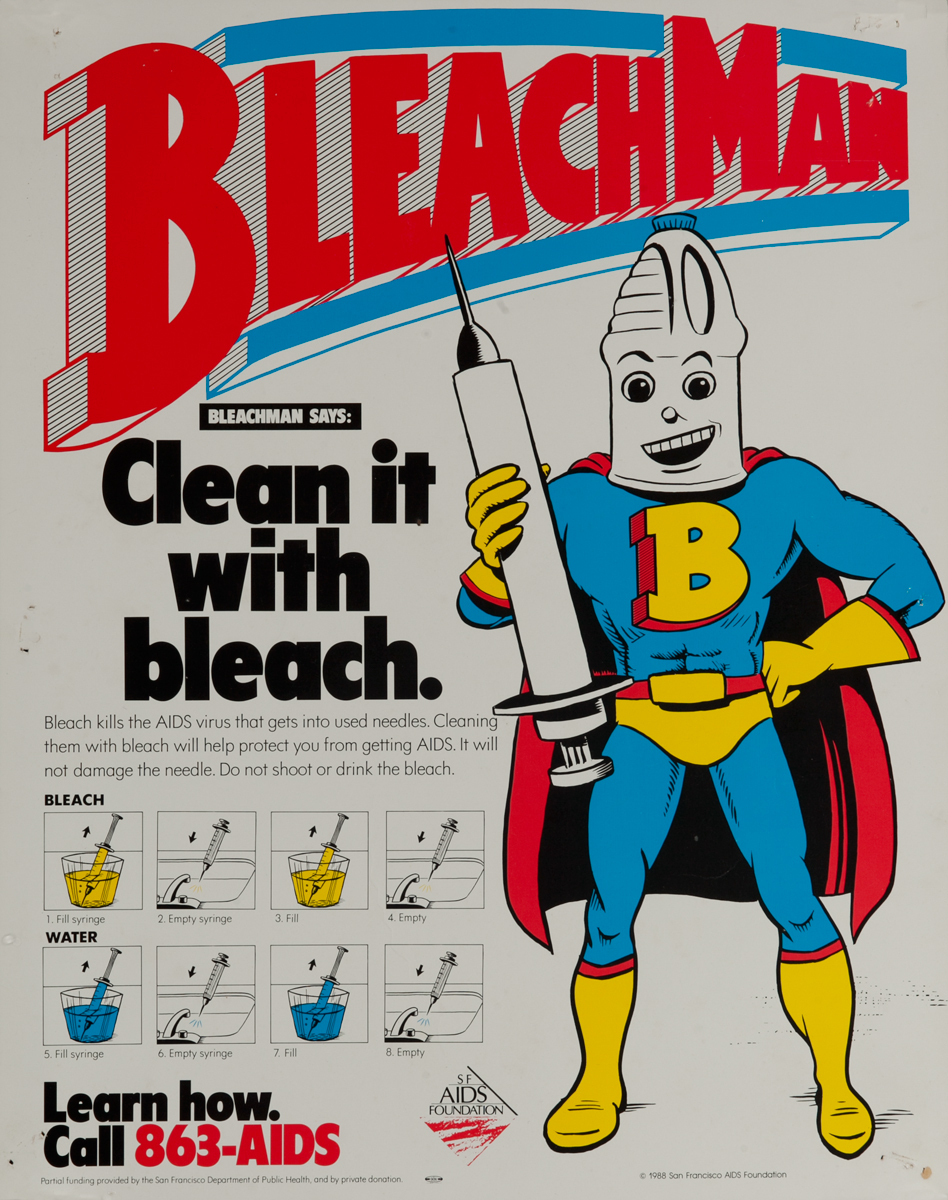 Bleach Man Clean it With Bleach Original American AIDS Health Poster