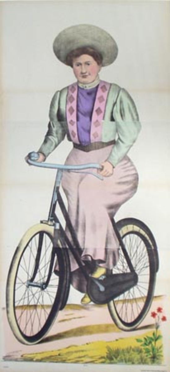 Original Vintage 19th Century Carnival Poster Woman Riding Bicycle