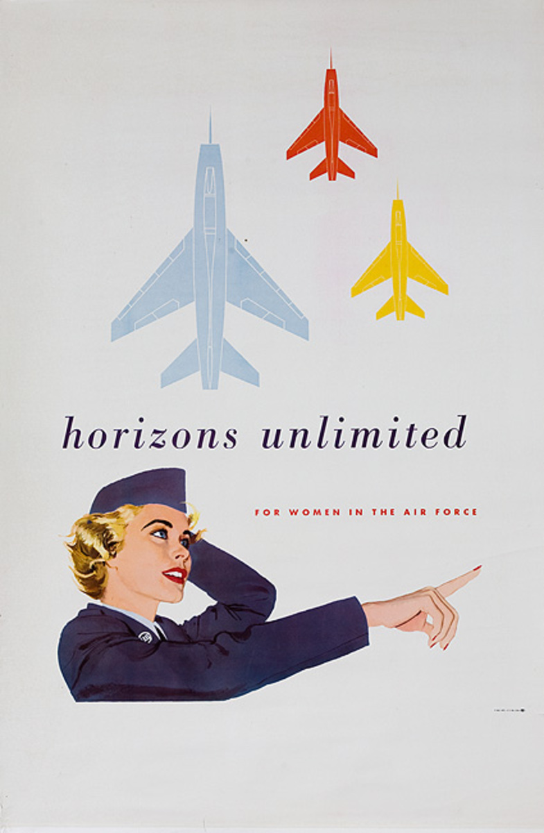 Horizons Unlimited For Women in the Air Force Original Korean War Recruiting Poster