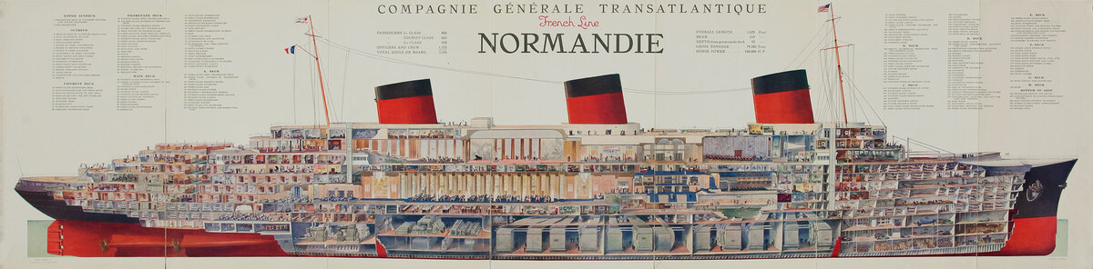 SS Normandie Original Cutaway Cruise Line Poster