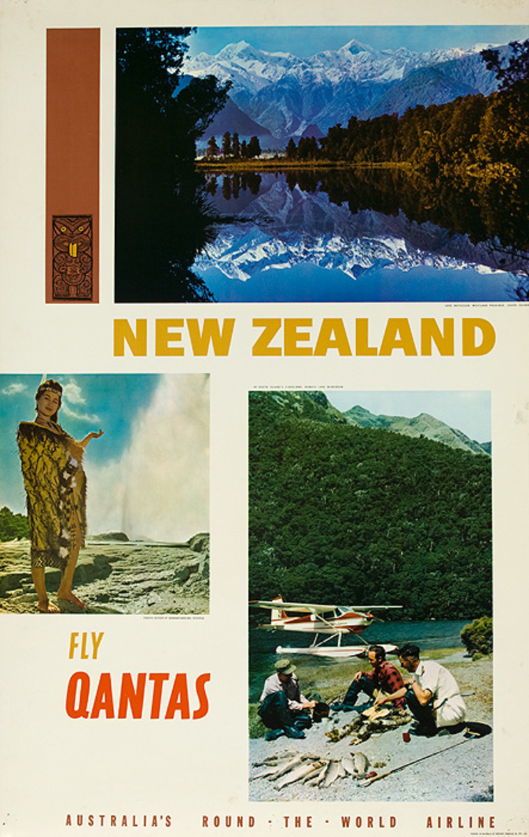 New Zealand Fly QANTAS Original Travel Poster Photo Montage